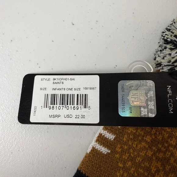 NFL Team Apparel Infant‎ Kids New Orleans Saints Knit Beanie Hat Football NEW - Picture 3 of 6